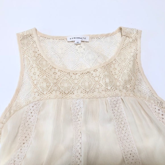 NWOT Socialite Lace Crochet Chiffon Shift Dress XS - Picture 4 of 6